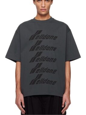 We11done Mens Logo Graphic Short Sleeve Tee in Charcoal Unisex Oversized Size XS